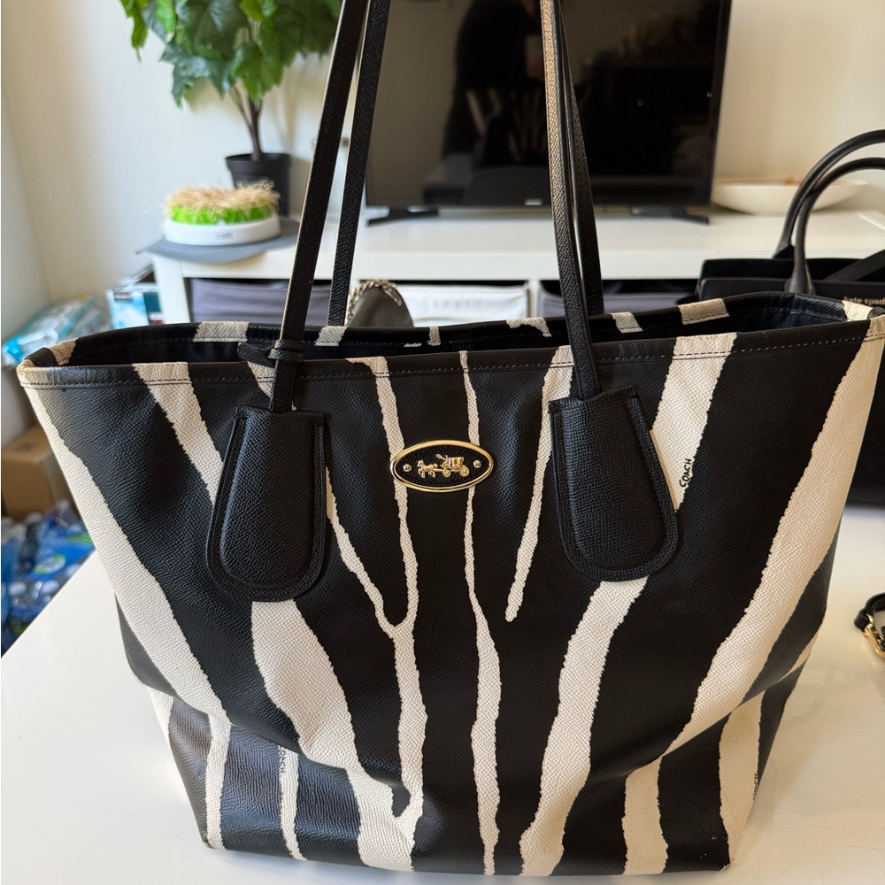 Coach Zebra Stripe Tote Bag in Black and Cream